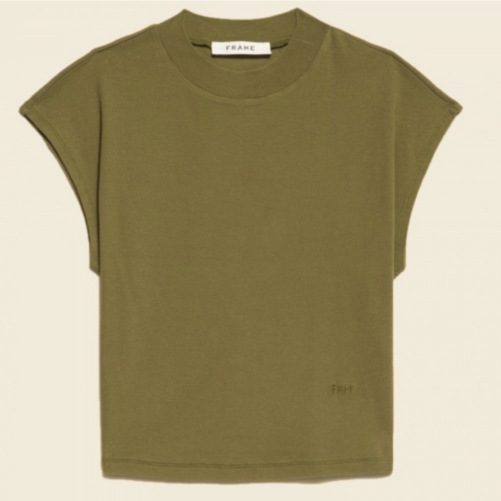 FRAME XS mock neck sleeveless army green top